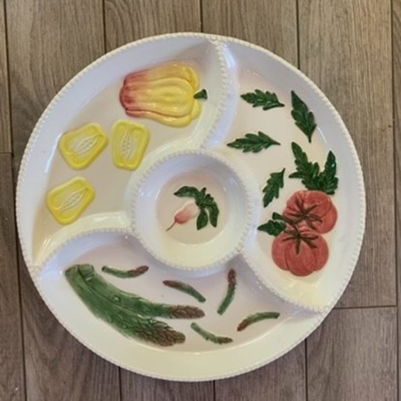 EUC~Italian Ceramic Divided Chip/Dip Crudite Vegetable Tray Serving Platter Dish - Picture 1 of 9